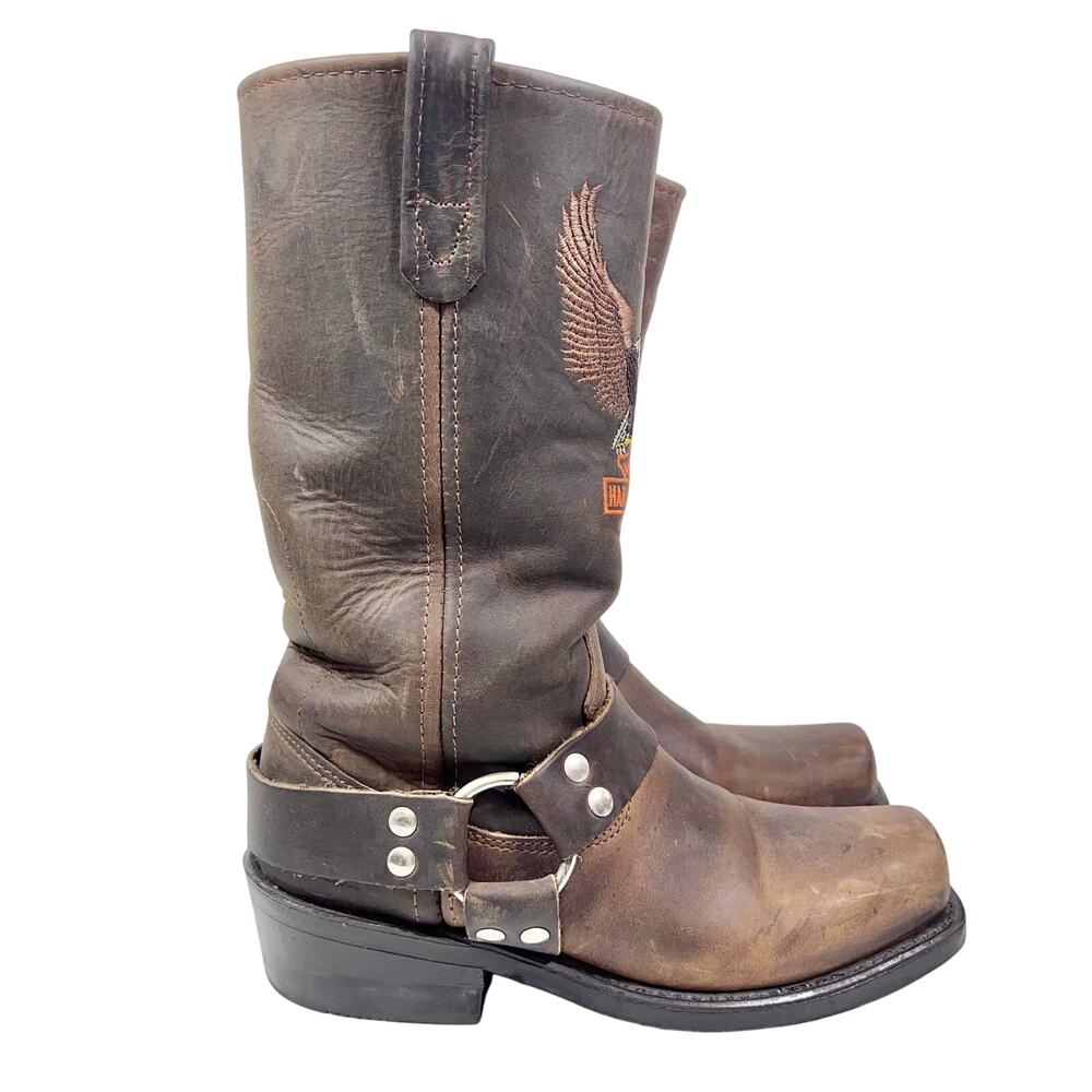 Harley Davidson Darren Harness Brown Leather Motorcycle Boots Mens 6D Women 7.5 - Picture 4 of 16